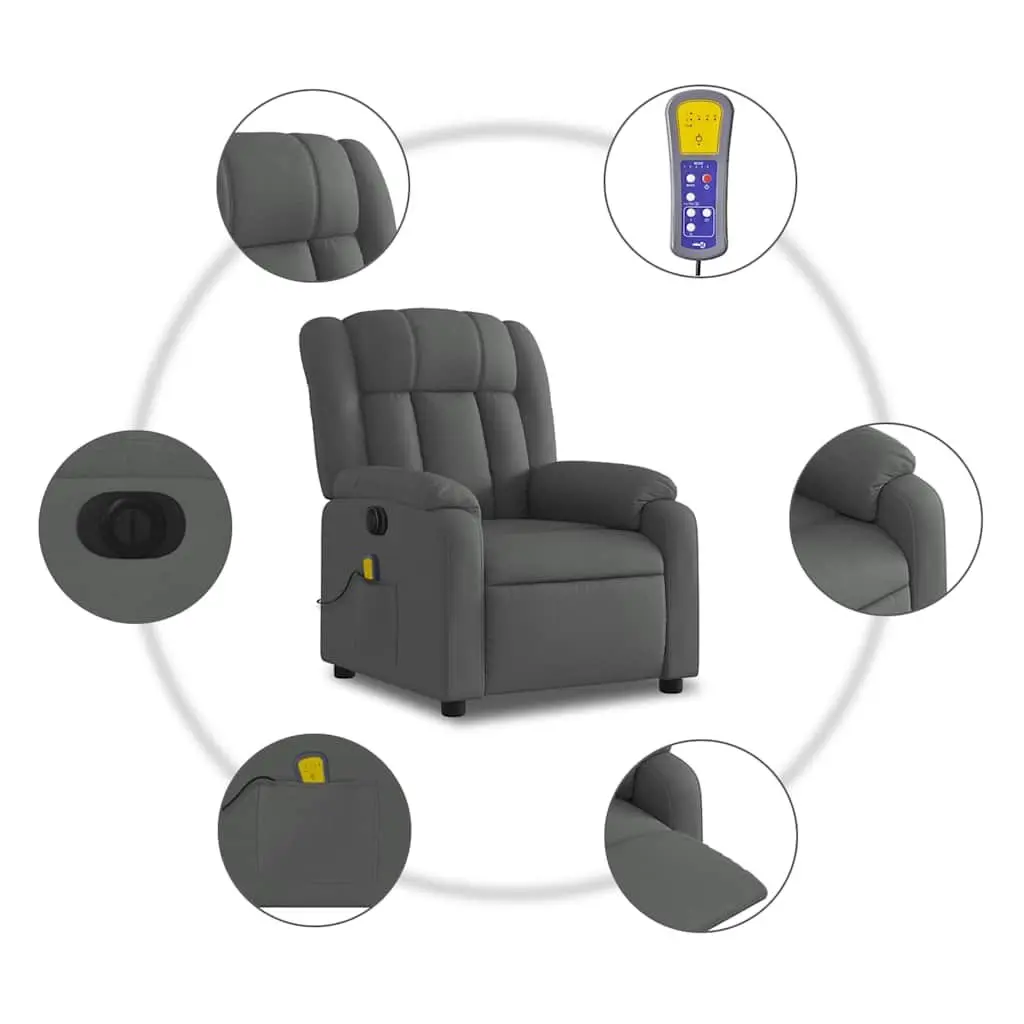 Electric Massage Recliner Chair Grey Fabric 135 Degrees