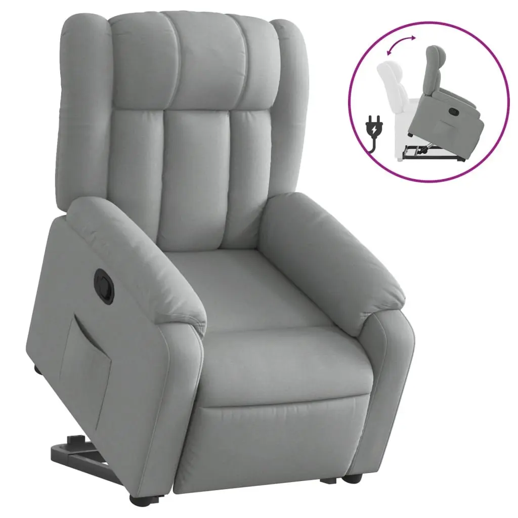 Massage Recliner Chair Fabric Light Grey Electric Power Lift Manual Stand Up