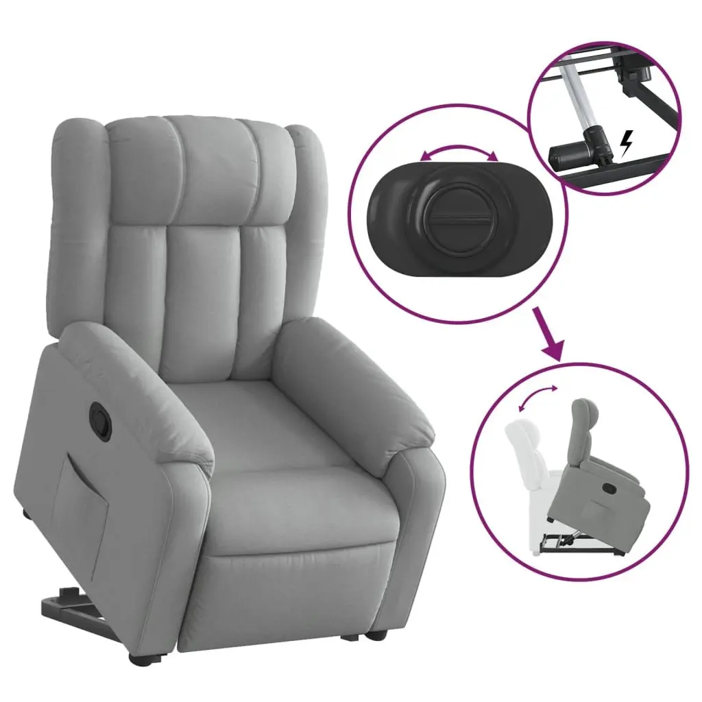 Massage Recliner Chair Fabric Light Grey Electric Power Lift Manual Stand Up