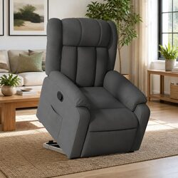 Stand Up Massage Recliner Chair Grey Fabric Electric Power Lift Vibration