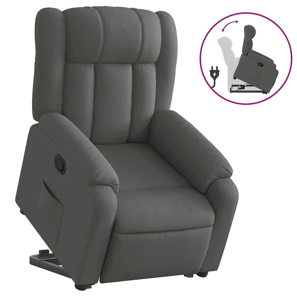 Electric Massage Recliner Chair Fabric Grey 135 Degrees Power Lift Vibration