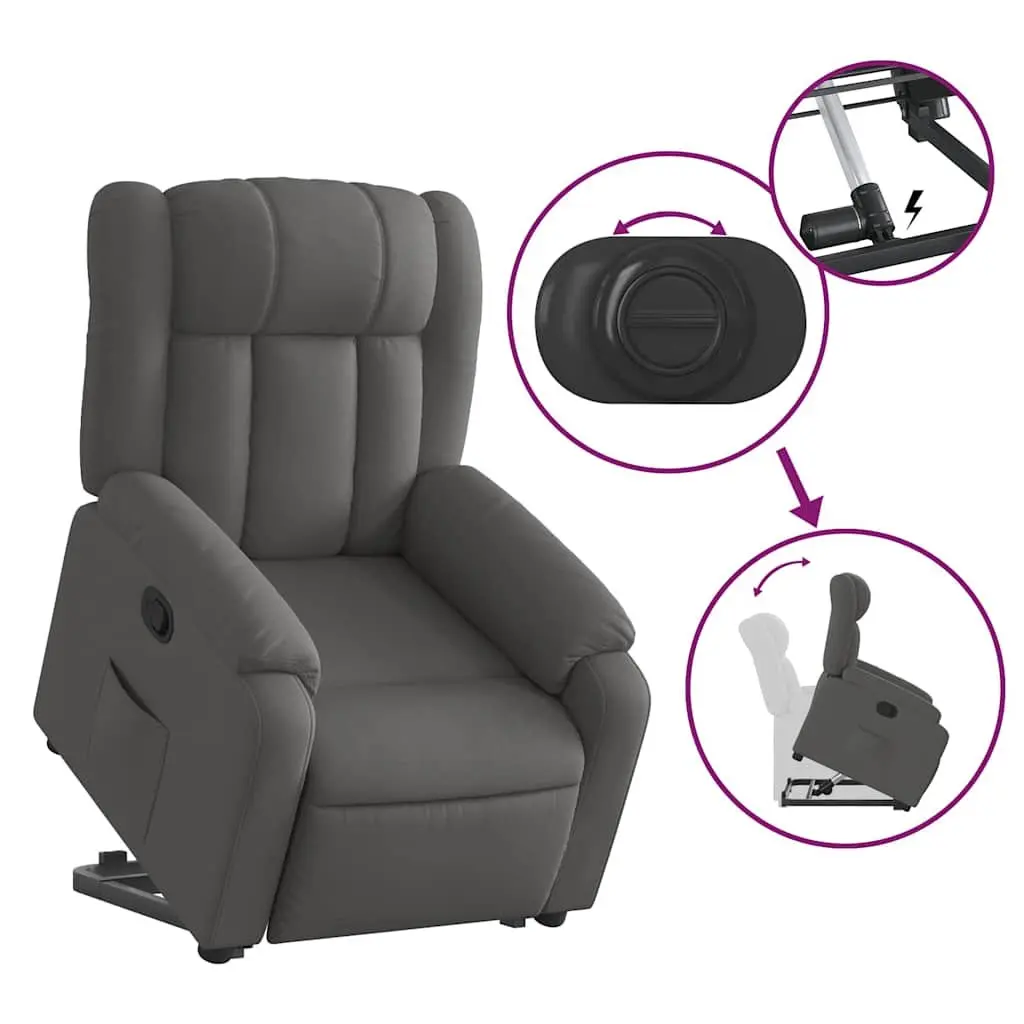 Electric Massage Recliner Chair Fabric Grey 135 Degrees Power Lift Vibration