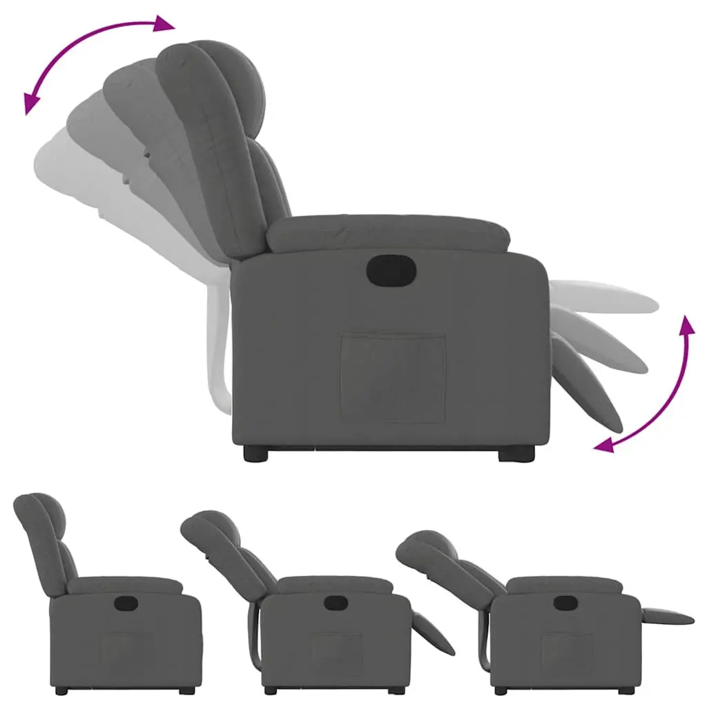 Electric Massage Recliner Chair Fabric Grey 135 Degrees Power Lift Vibration