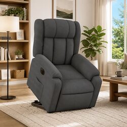 Electric Stand Up Recliner Chair Grey Fabric Power Lift Recline Armchair Elderly