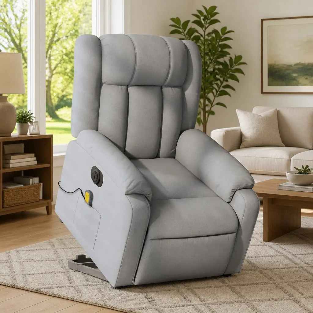 Electric Massage Recliner Chair Lift Function Fabric Grey for Elderly with Electric Recline and 6 Massage Points