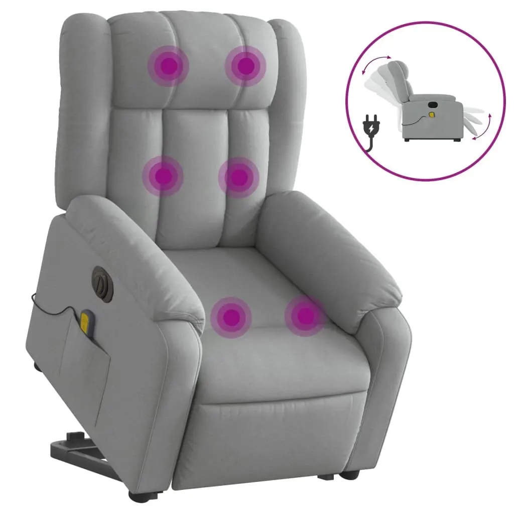 Electric Massage Recliner Chair Lift Function Fabric Grey for Elderly with Electric Recline and 6 Massage Points