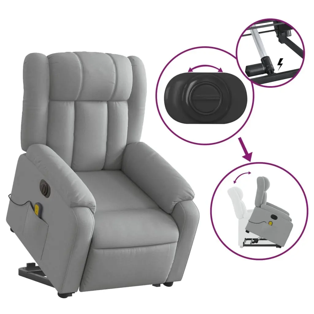 Electric Massage Recliner Chair Lift Function Fabric Grey for Elderly with Electric Recline and 6 Massage Points