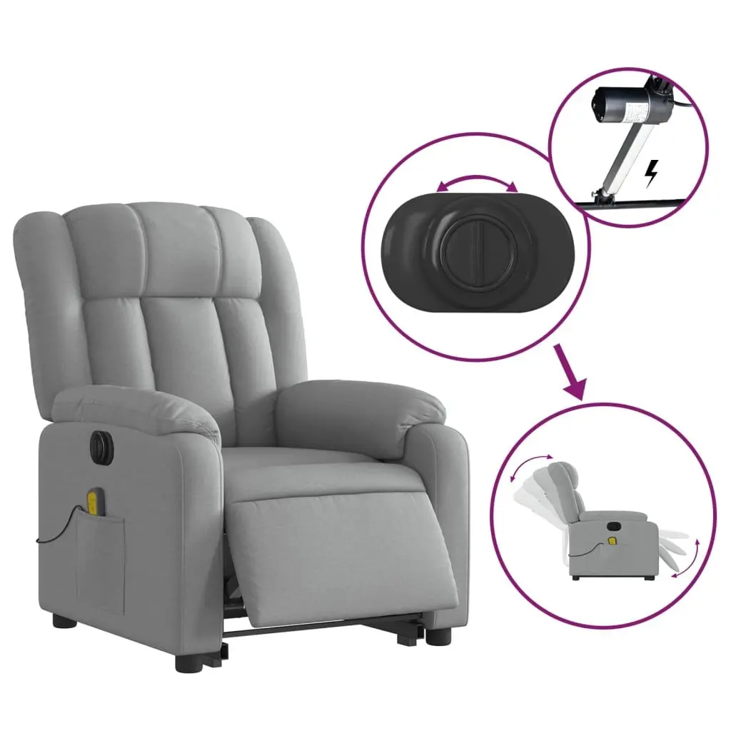 Electric Massage Recliner Chair Lift Function Fabric Grey for Elderly with Electric Recline and 6 Massage Points