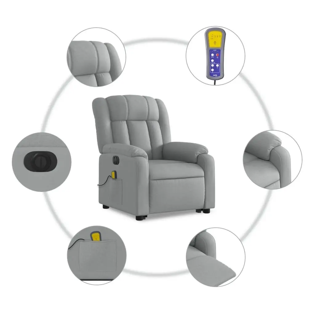Electric Massage Recliner Chair Lift Function Fabric Grey for Elderly with Electric Recline and 6 Massage Points