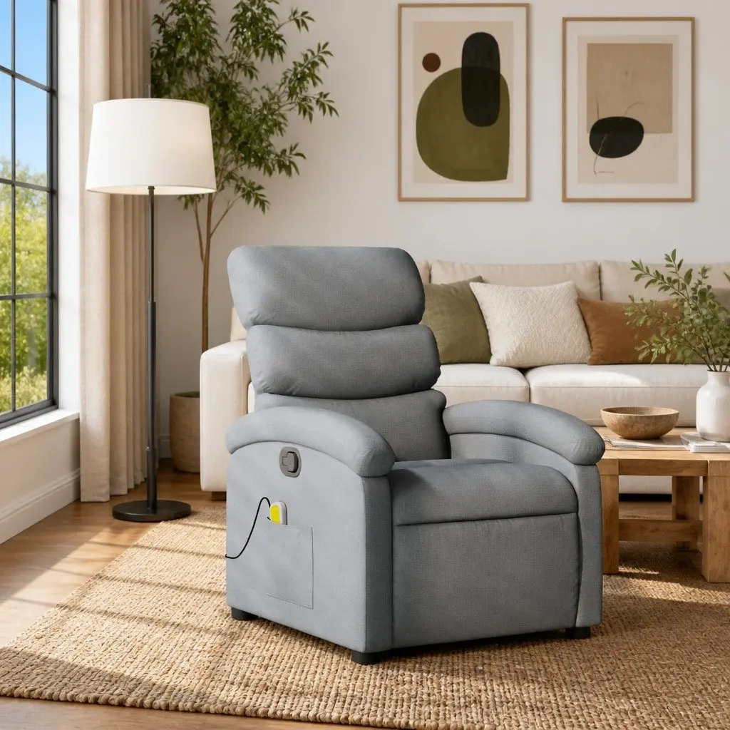 Massage Recliner Chair Fabric Grey Manual Reclining Armchair Vibration Padded