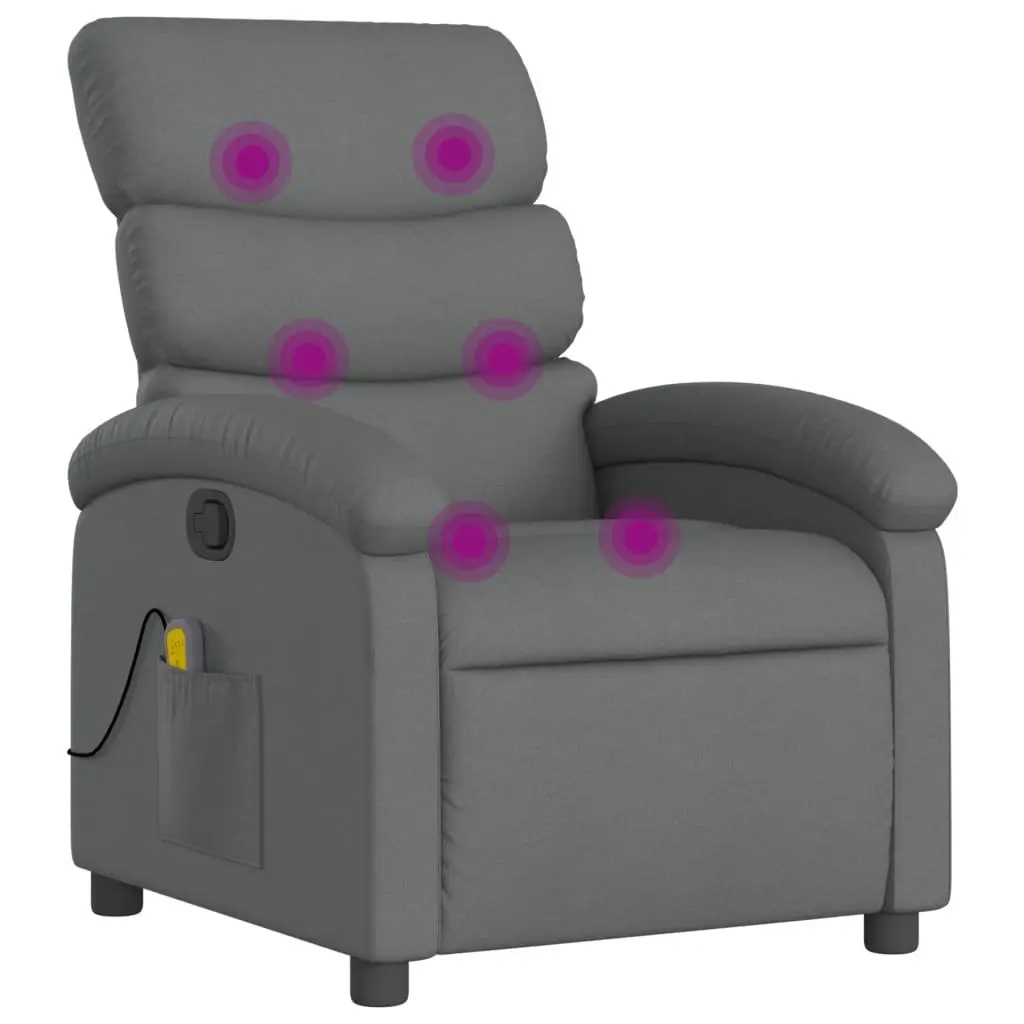 Massage Recliner Chair Fabric Grey Manual Recline Vibration Armchair