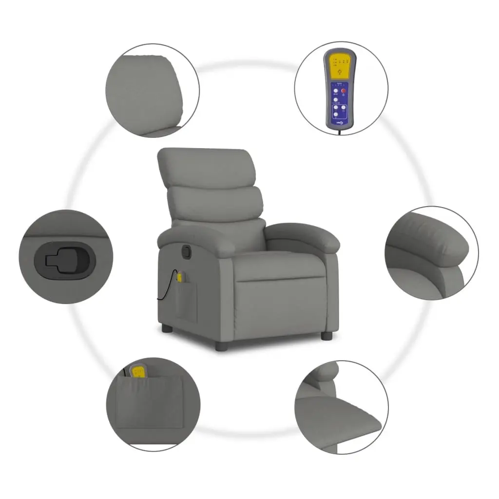 Massage Recliner Chair Fabric Grey Manual Recline Vibration Armchair
