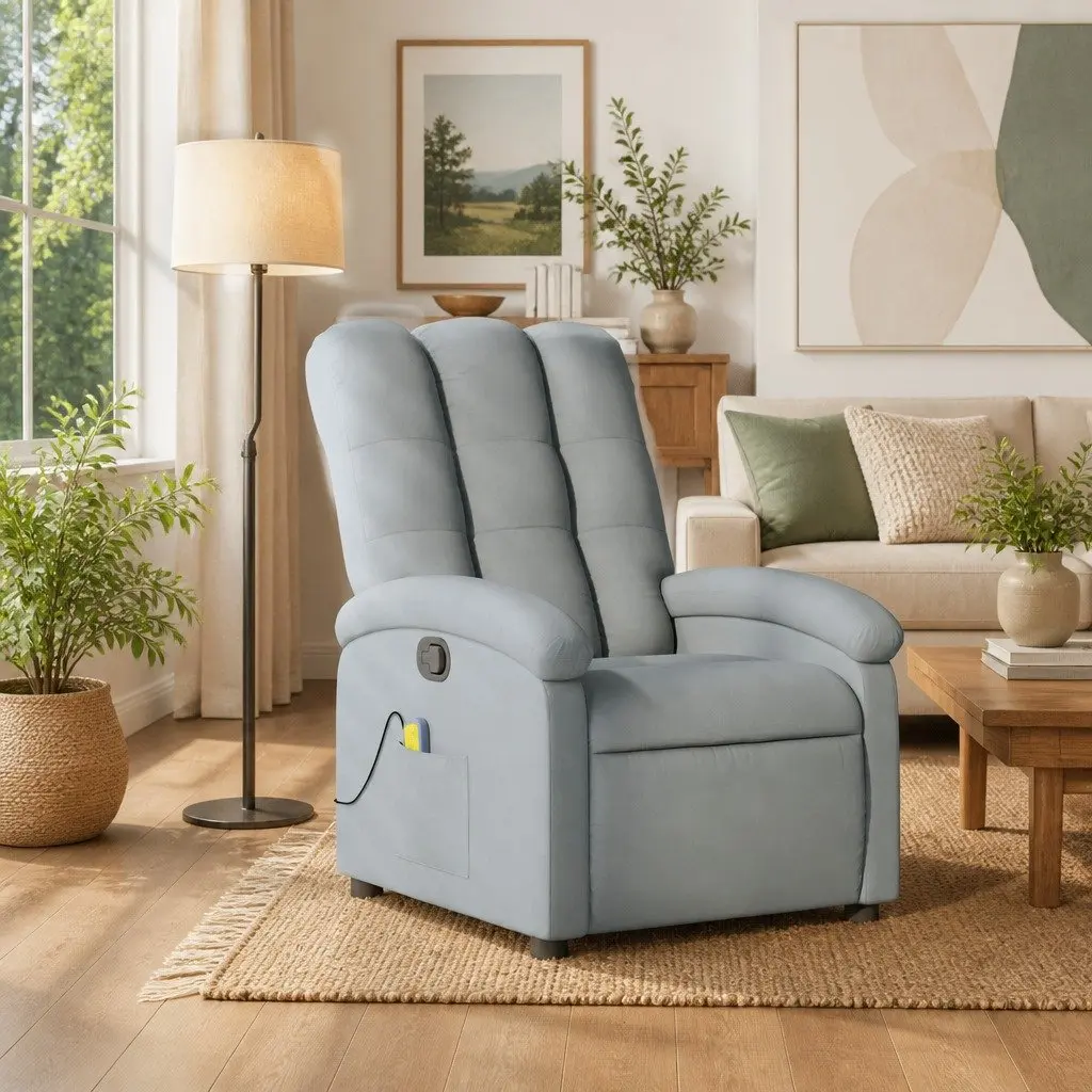 Massage Recliner Chair Grey Fabric Manual Recline Vibration Relaxation