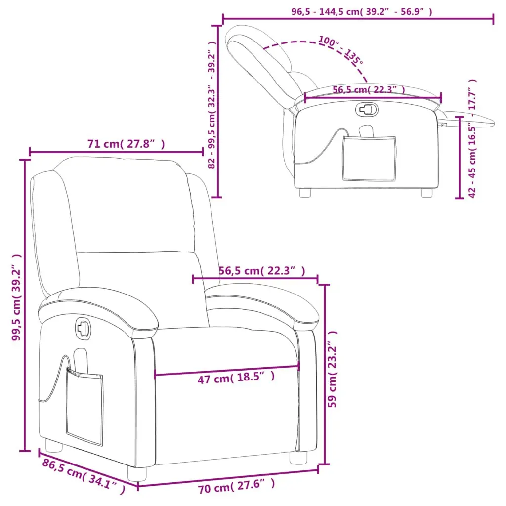 Massage Recliner Chair Cream Faux Leather Manual Recline Vibration 6-Point