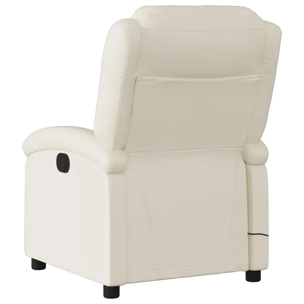 Massage Recliner Chair Cream Faux Leather Manual Recline Vibration 6-Point