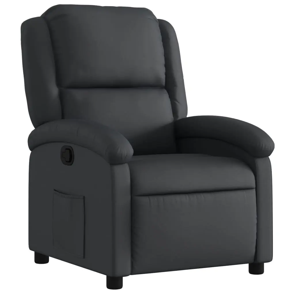 Recliner Armchair Black Leather Manual Reclining Function Comfortable Padded