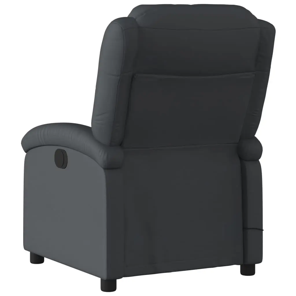 Massage Recliner Chair Real Leather Black Manual Reclining 6 Vibration Points