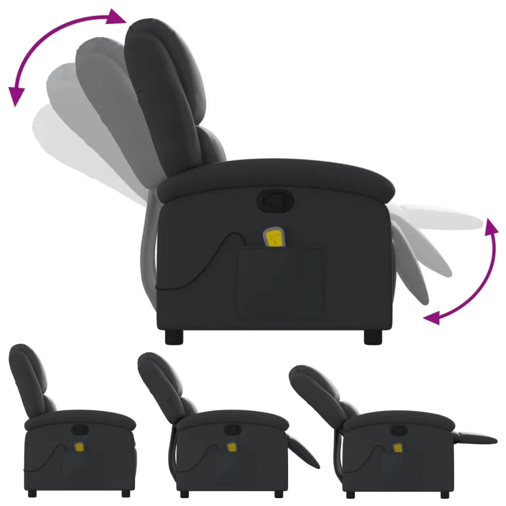 Massage Recliner Chair Real Leather Black Manual Reclining 6 Vibration Points