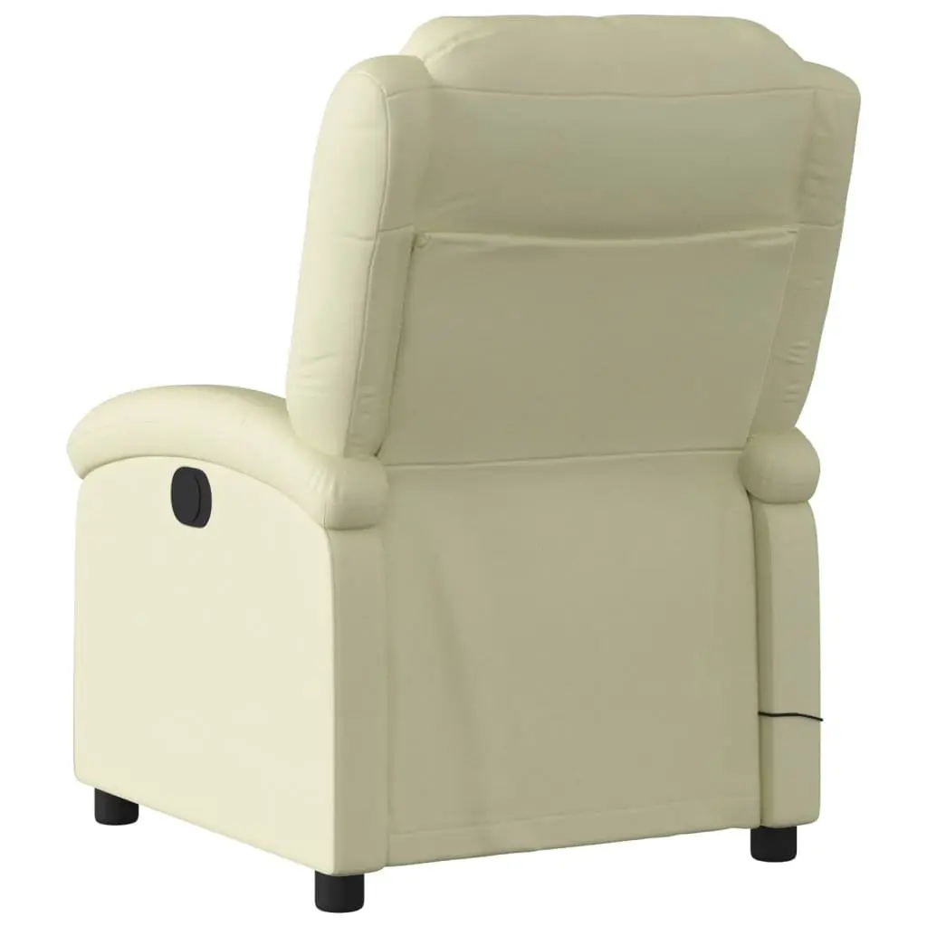 Massage Recliner Chair Manual Recline Real Leather 6 Points Vibration Cream
