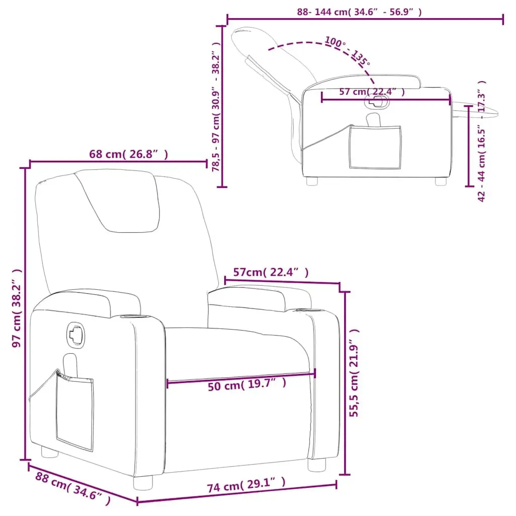 Massage Recliner Chair Manual Reclining Fabric Grey