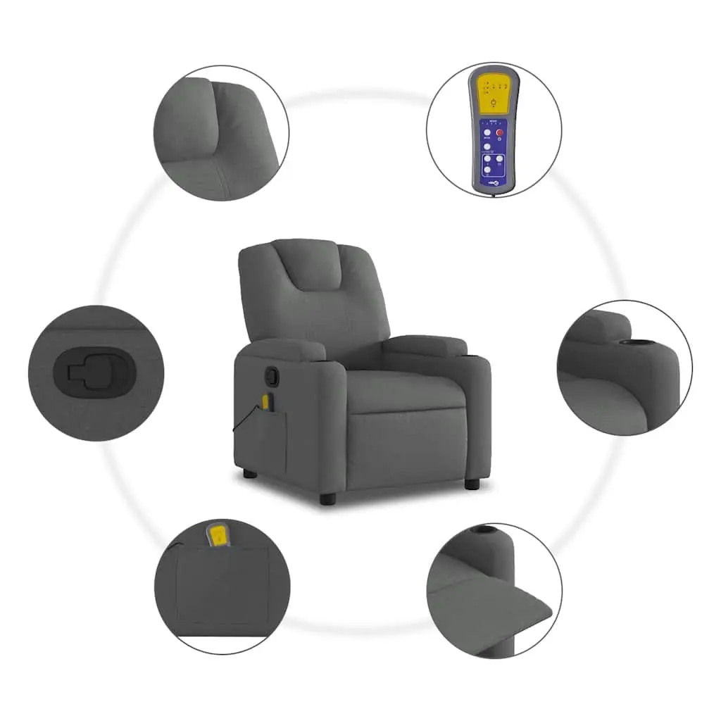 Grey Fabric Recliner Massage Chair Manual Adjustable Vibration Lounge Armchair