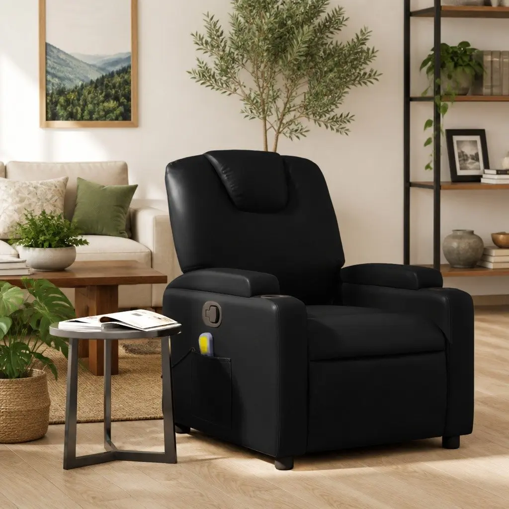 Black Faux Leather Recliner Chair for Home Use