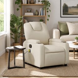 Cream Faux Leather Vibration Recliner Chair for Home Use