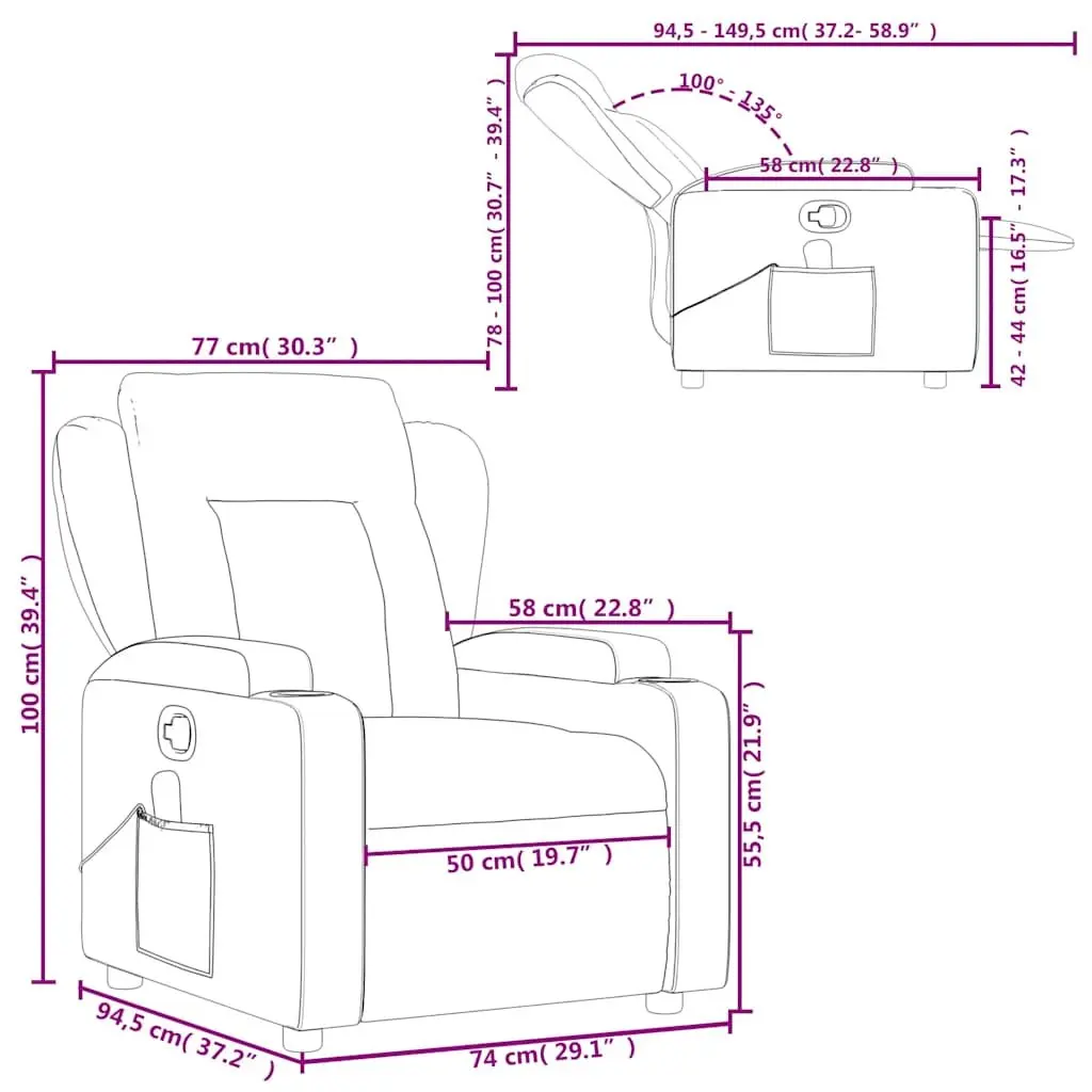 Massage Recliner Chair Light Grey Fabric Manual Recline Armchair Lounge Seat