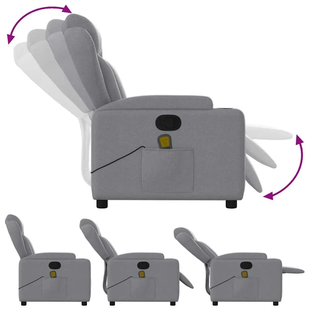 Massage Recliner Chair Light Grey Fabric Manual Recline Armchair Lounge Seat