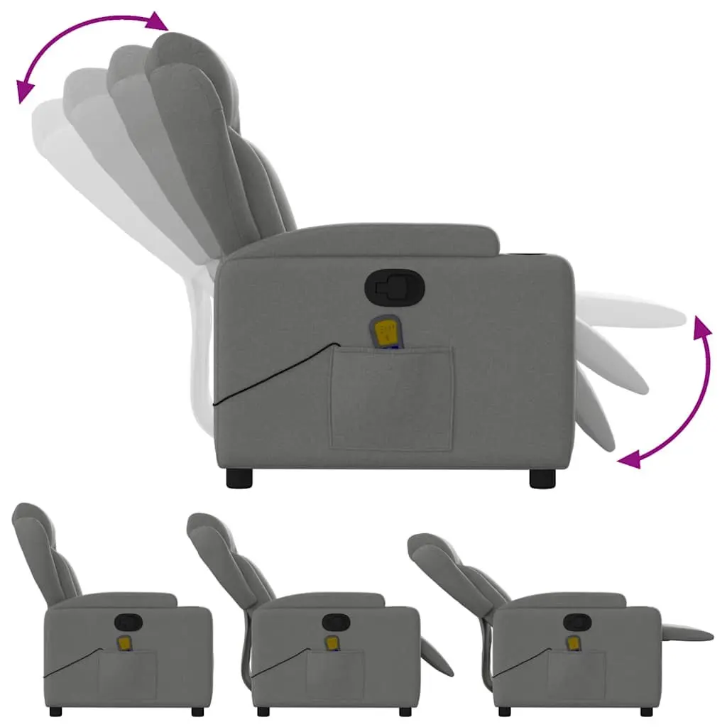Massage Recliner Chair Manual Reclining Fabric 135 Degrees Grey