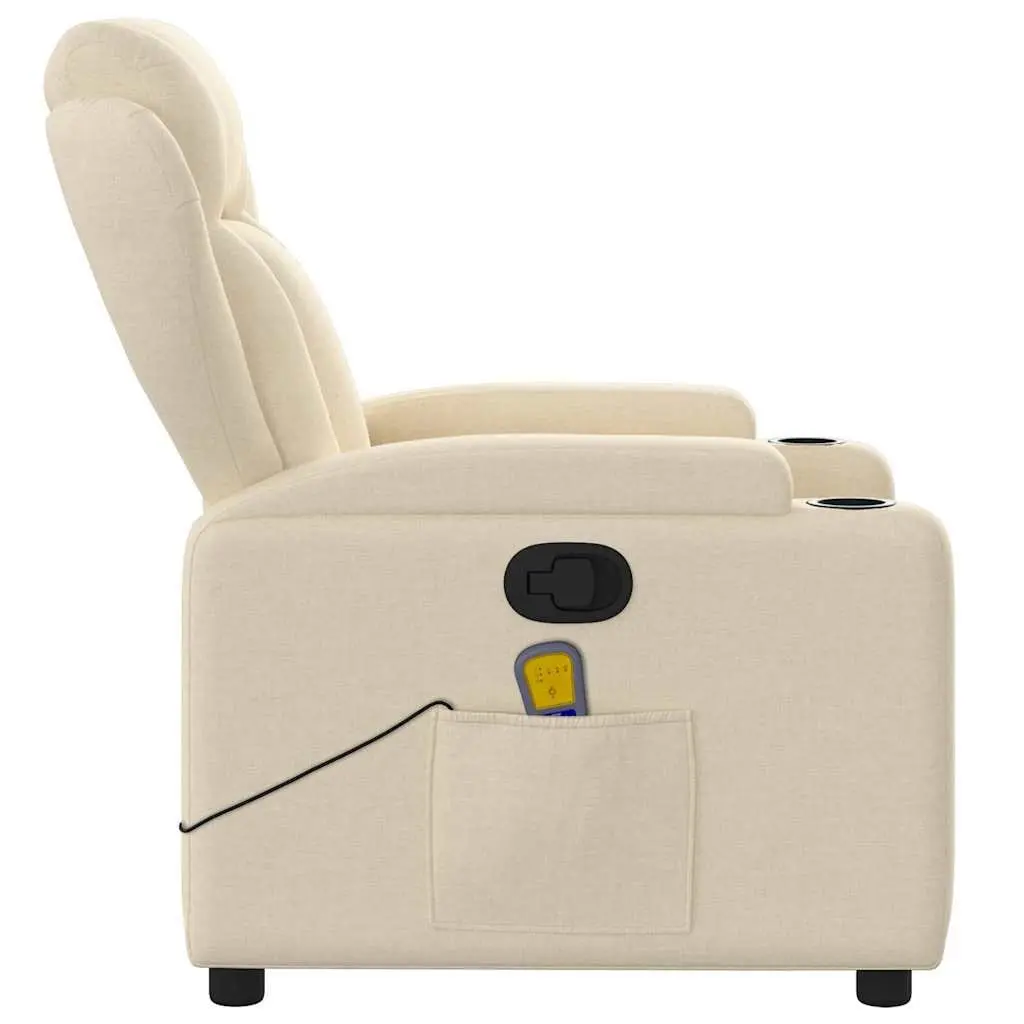 Massage Recliner Chair Cream Fabric Manual Recline Vibration Massage Armchair with Cup Holders