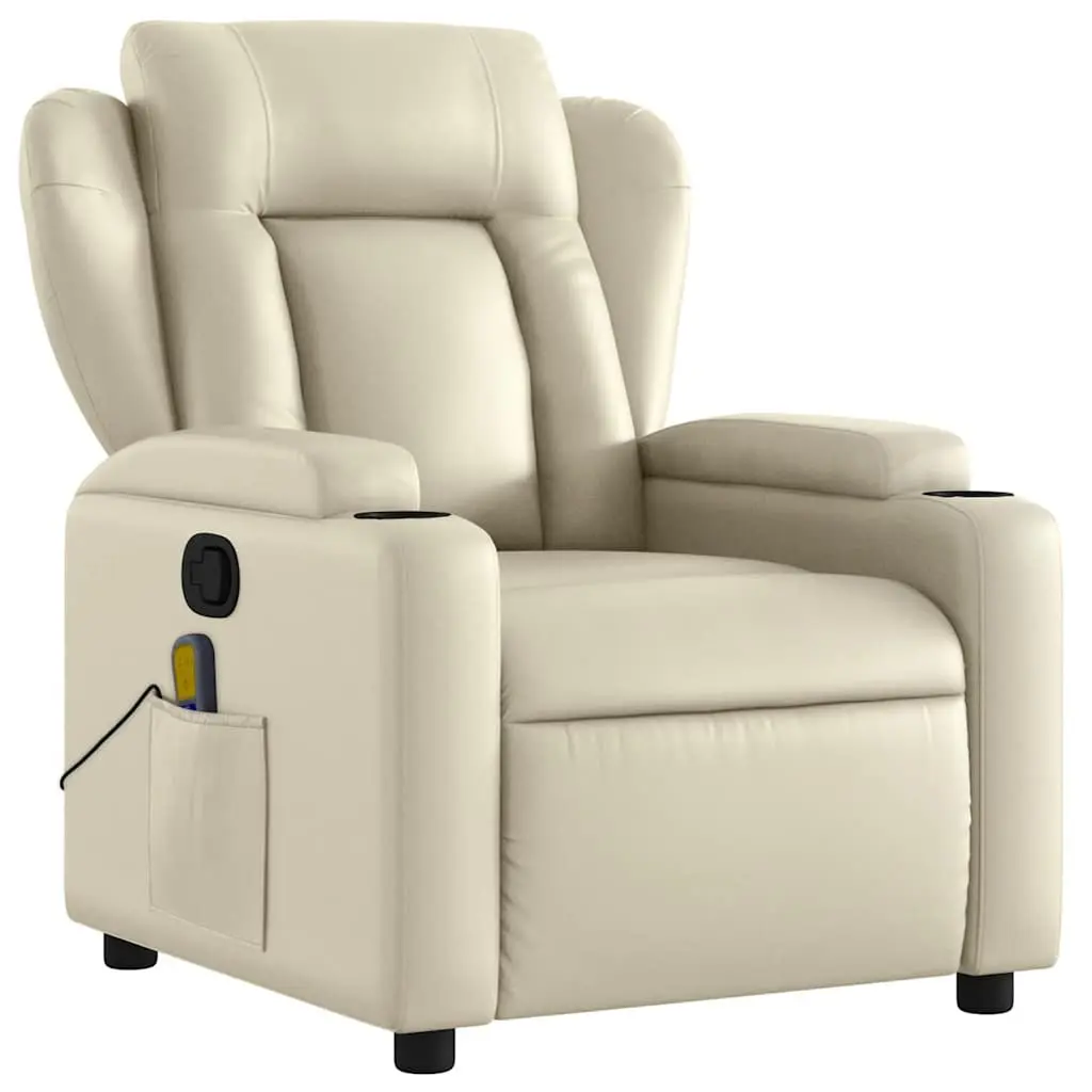 Massage Recliner Chair Faux Leather Cream Manual Recline Adjustable Footrest 135 Degrees Vibration Massage