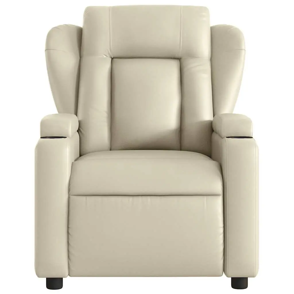 Massage Recliner Chair Faux Leather Cream Manual Recline Adjustable Footrest 135 Degrees Vibration Massage