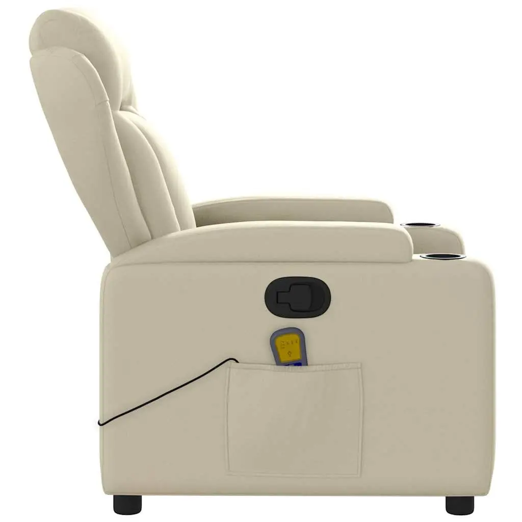 Massage Recliner Chair Faux Leather Cream Manual Recline Adjustable Footrest 135 Degrees Vibration Massage
