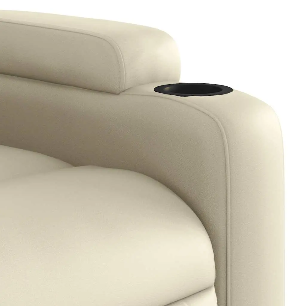 Massage Recliner Chair Faux Leather Cream Manual Recline Adjustable Footrest 135 Degrees Vibration Massage