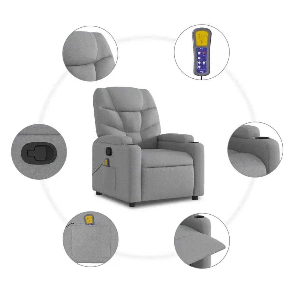 Recliner Chair Vibration Massage Grey Fabric Manual Adjust 135 Degrees Armchair