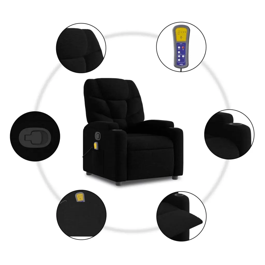 Massage Recliner Chair Black Fabric Manual Recline 6 Vibration Points Armchair