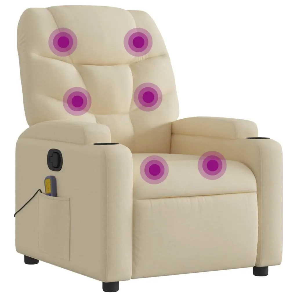Massage Recliner Chair Cream Fabric Manual Recline Vibration Armchair Lounge
