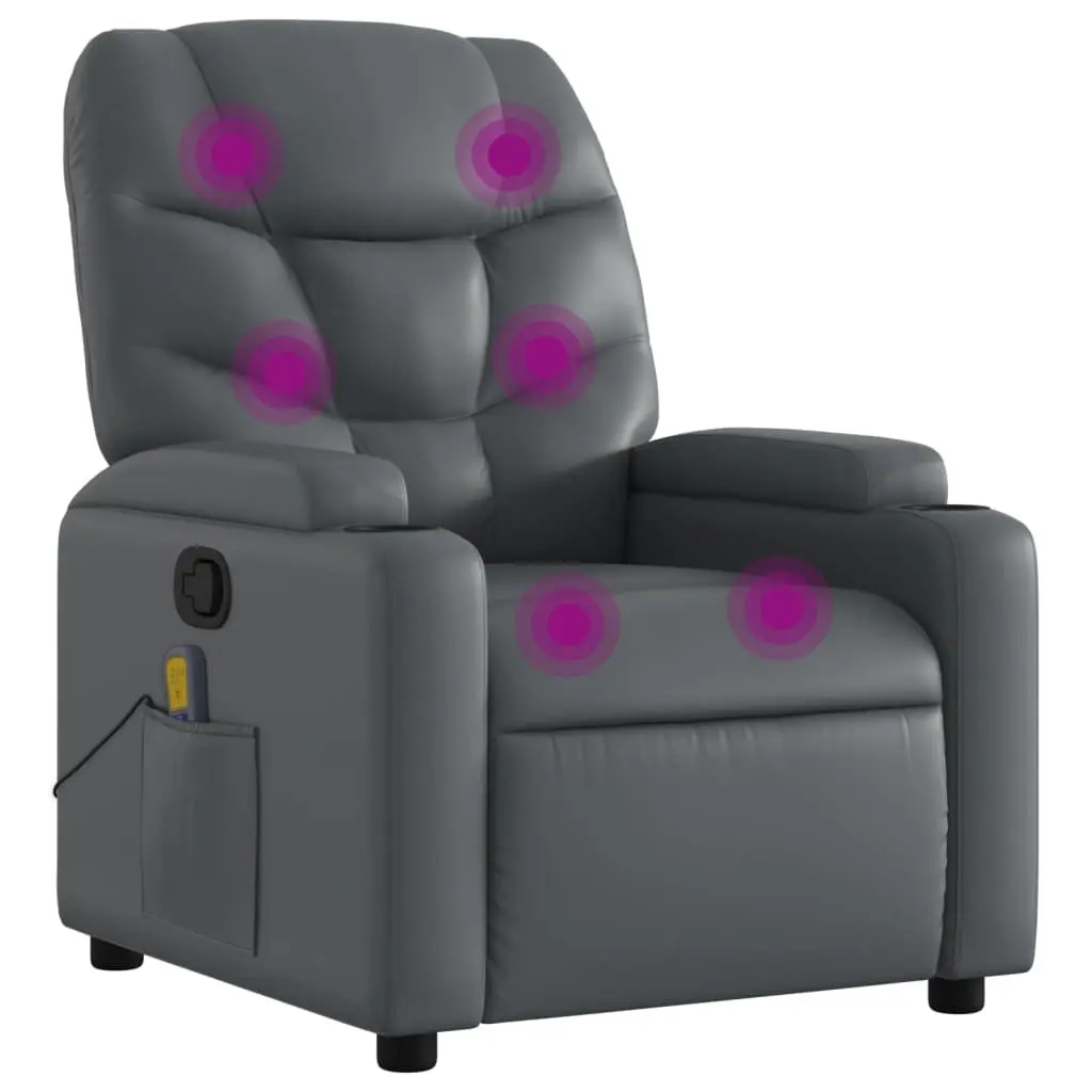 Recliner Chair Manual Grey Faux Leather 6 Point Vibration Massage Adjustable