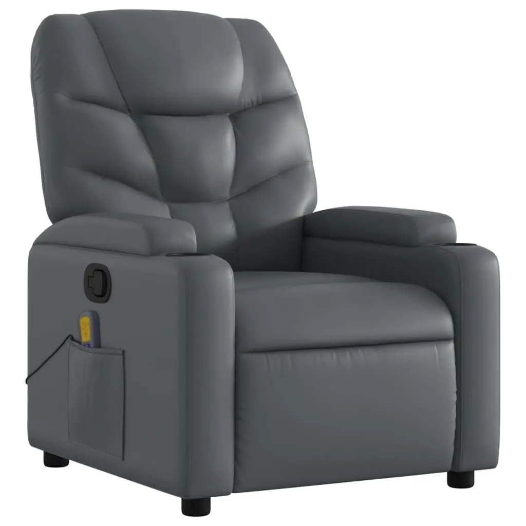 Recliner Chair Manual Grey Faux Leather 6 Point Vibration Massage Adjustable
