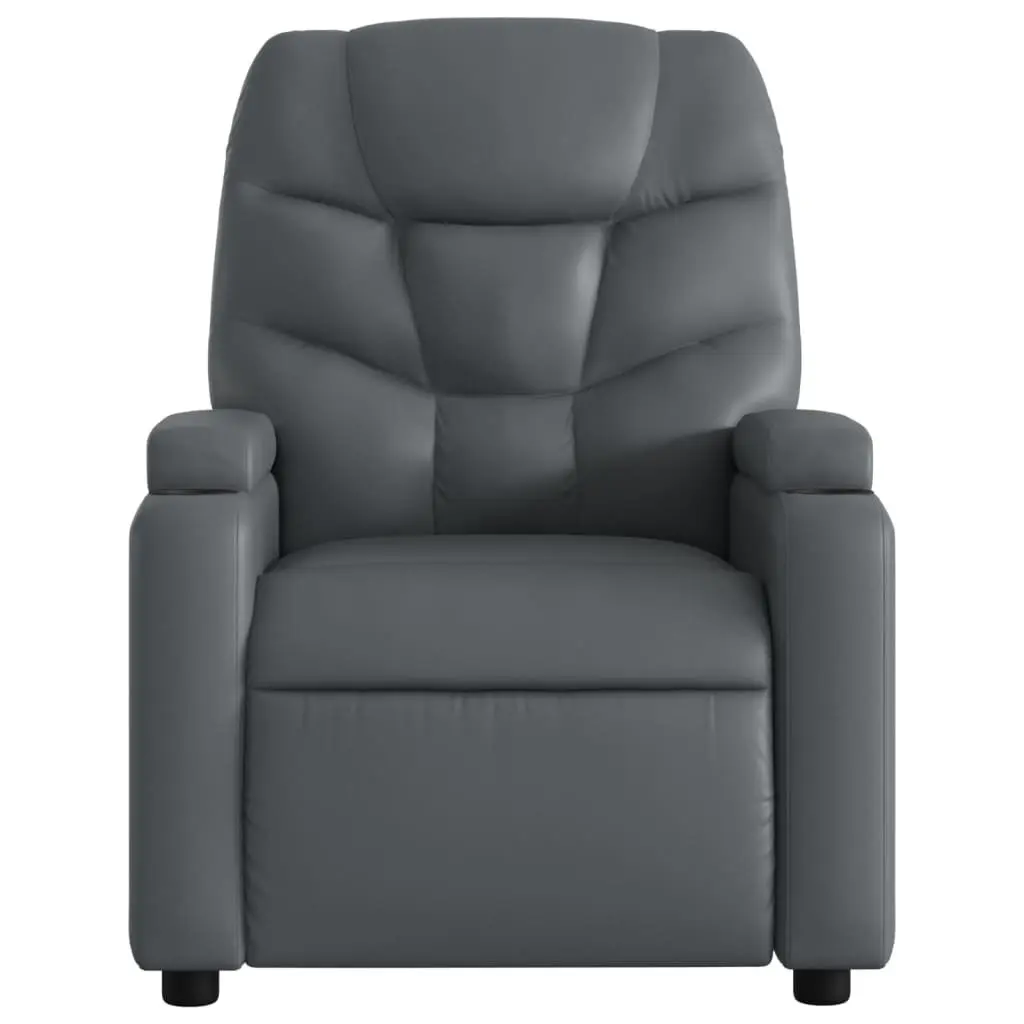 Recliner Chair Manual Grey Faux Leather 6 Point Vibration Massage Adjustable