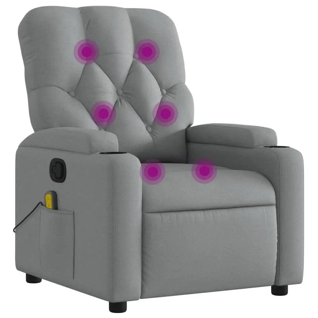 Massage Recliner Chair Grey Fabric Manual Recline Vibration Armchair Lounger