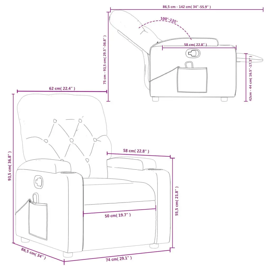 Massage Recliner Chair Grey Fabric Manual Recline Vibration Armchair Lounger