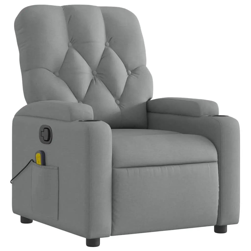 Massage Recliner Chair Grey Fabric Manual Recline Vibration Armchair Lounger