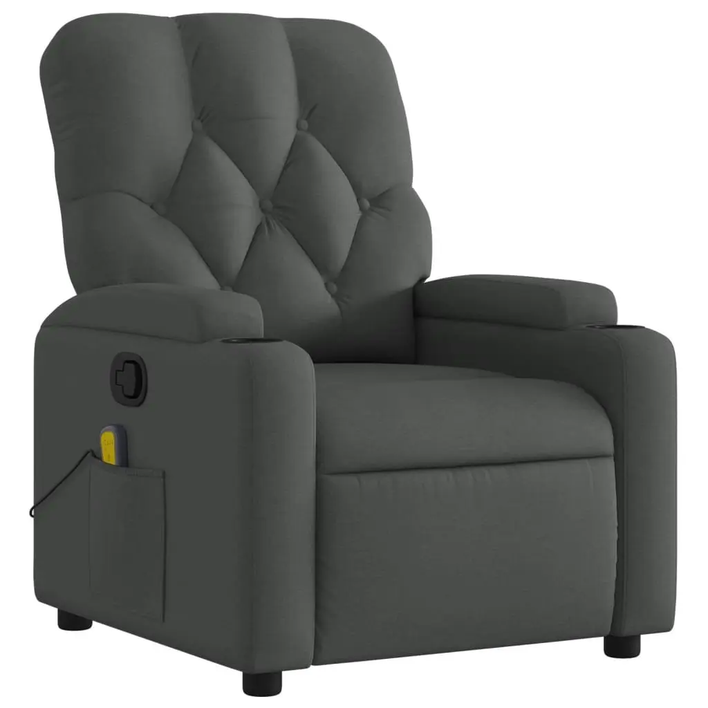 Reclining Chair Fabric Grey Manual Armchair Vibration Massage Points 135 Degrees Tilt