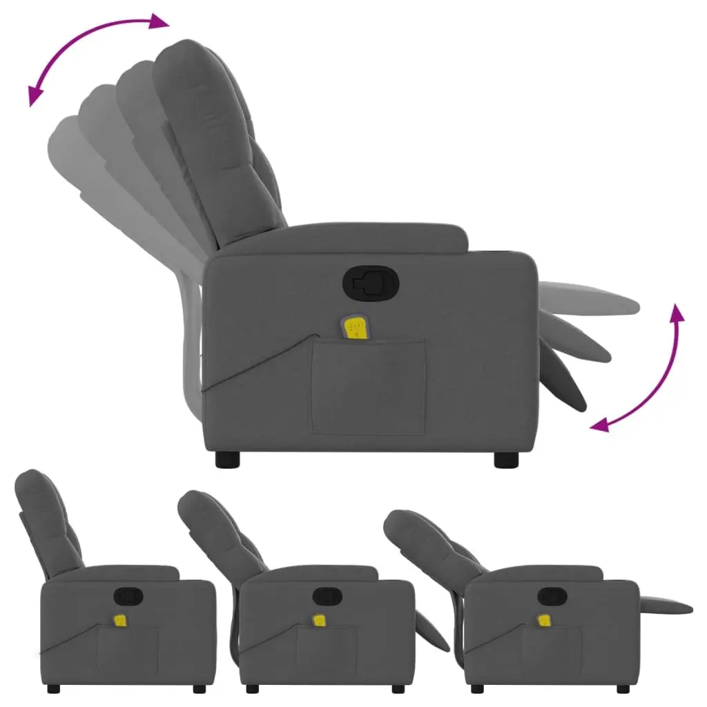 Reclining Chair Fabric Grey Manual Armchair Vibration Massage Points 135 Degrees Tilt