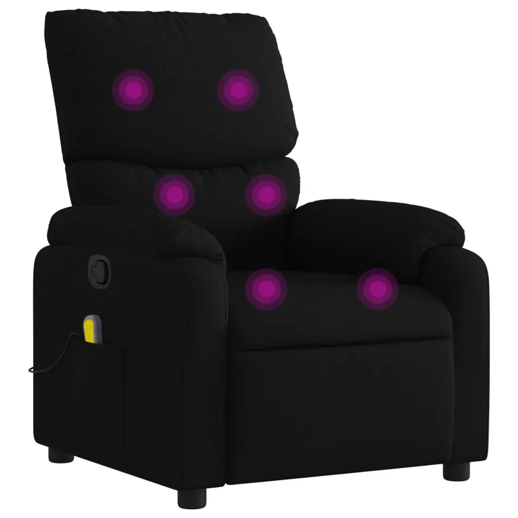 Massage Recliner Chair Black Fabric Manual Adjustable Footrest 6 Vibration Points