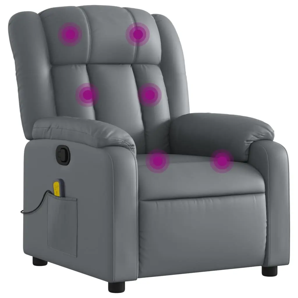 Massage Recliner Chair Faux Leather Grey Manual Recline Vibration Armchair