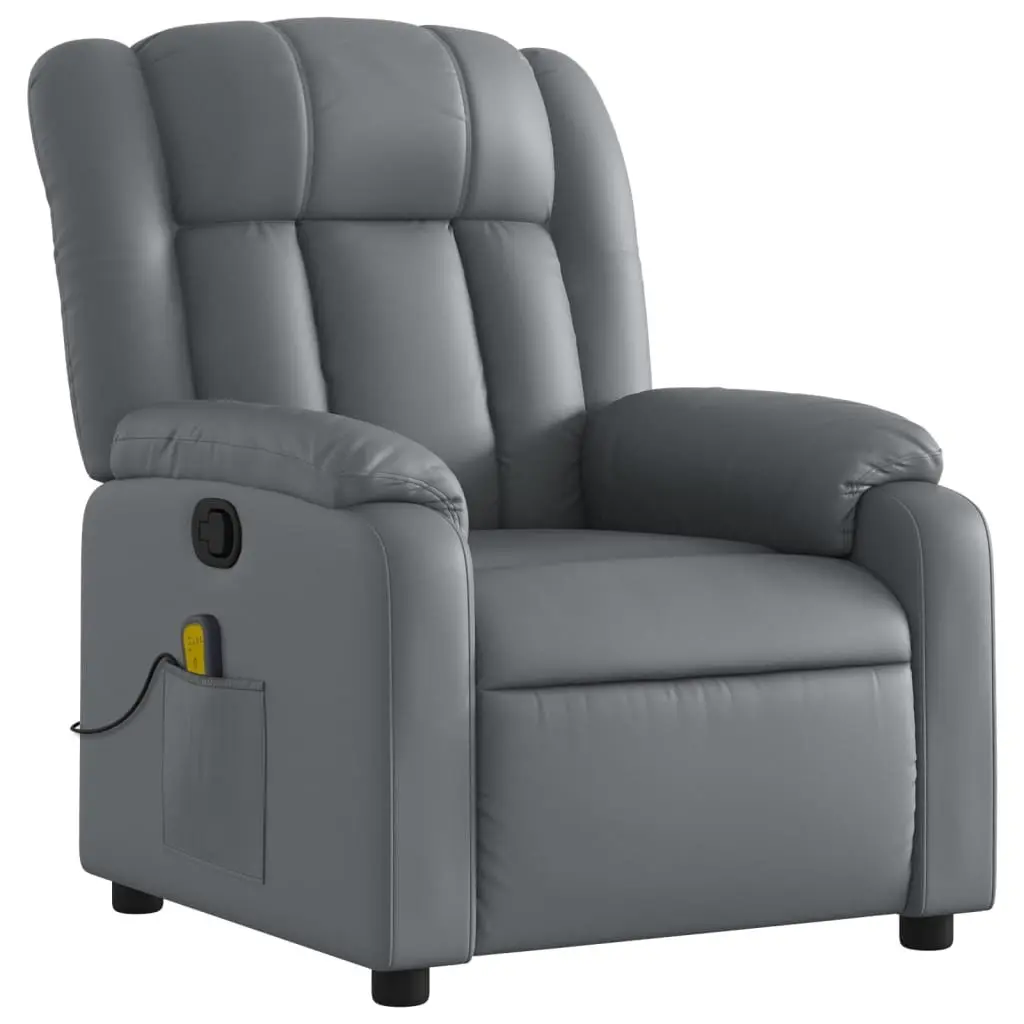 Massage Recliner Chair Faux Leather Grey Manual Recline Vibration Armchair