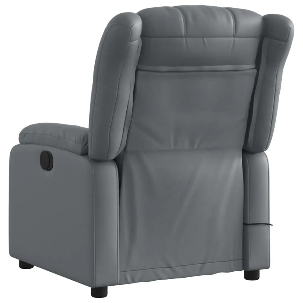 Massage Recliner Chair Faux Leather Grey Manual Recline Vibration Armchair